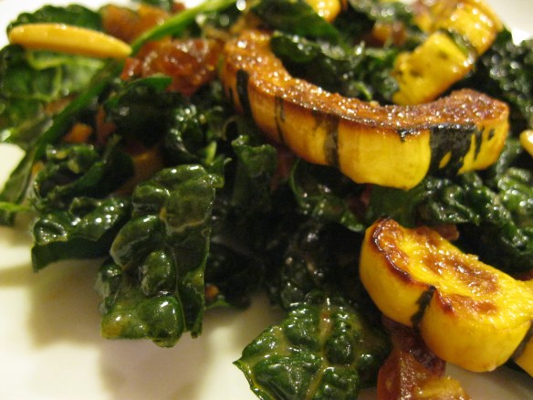 kale, bacon, date, and squash salad