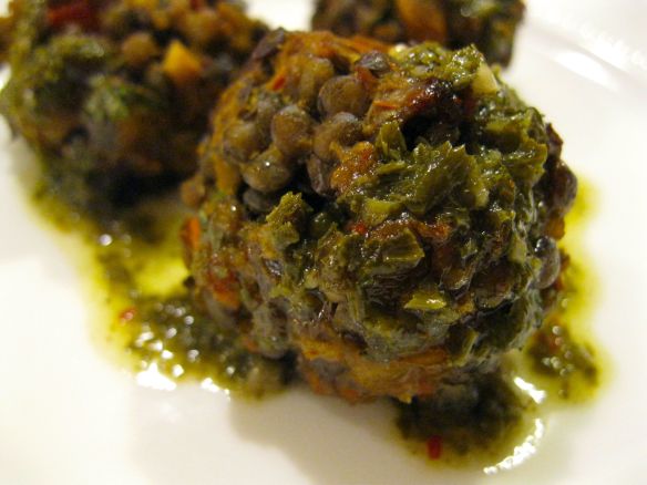 lentil ball sauced